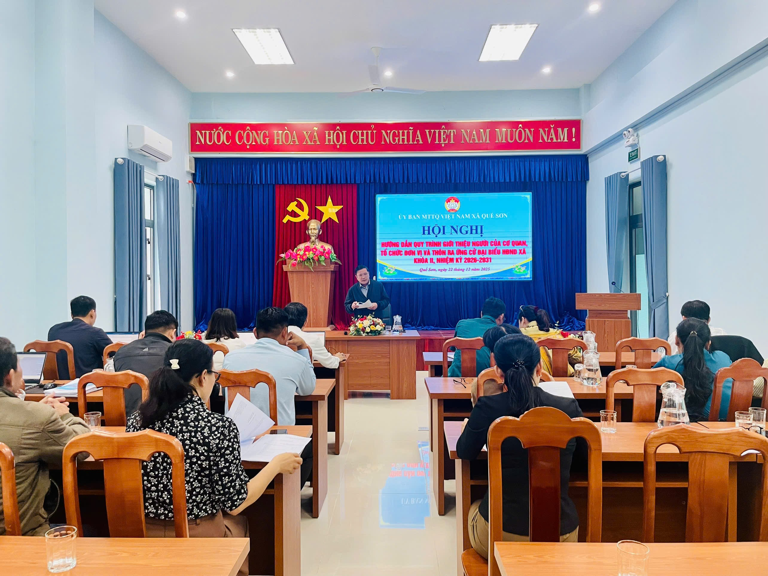 Hội nghị hướng dẫn Qui trình giới thiệu người của cơ quan, tổ chức, đơn vị và thôn ra ứng cử đại biểu HĐND xã khóa II, nhiệm kỳ 2026-2031