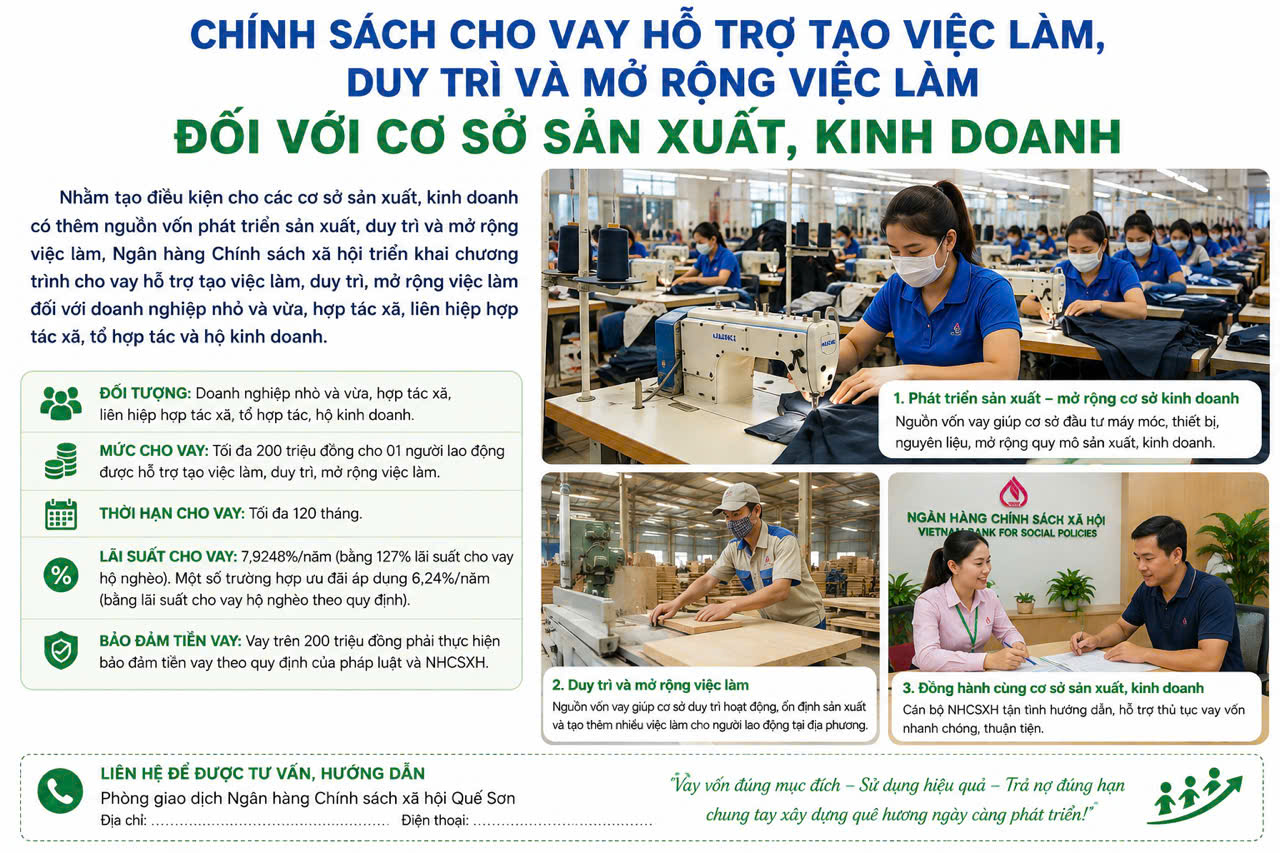 Tín dụng chính sách tiếp sức cơ sở sản xuất, kinh doanh tạo việc làm bền vững